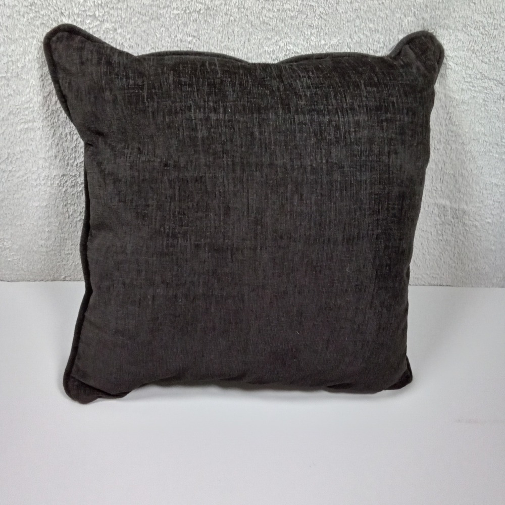 Black Chenille Textured Square Throw‎ Pillow 16x16 Piped Edge Soft Cushion